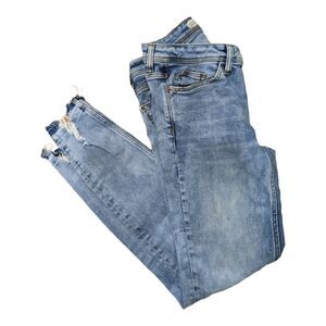 Zara Basic Size 2 Z1975 Denim Skinny Jeans Light Blue Washed Chewed Hem